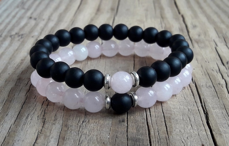 Best couple bracelets couple anniversary bracelets couple matching bracelets rose quartz bracelet shungite bracelet gift for his and her