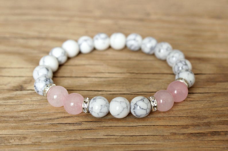 Howlite Rose Quartz Bracelet White Howlite Bead Bracelet Pink Etsy