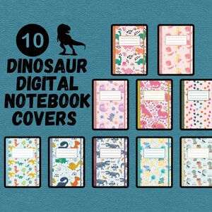 Capas para cadernos digitais de dinossauros: designs para planejadores de retratos (PDF, PNG)