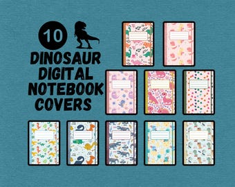 Dinosaur Digital Notebook Covers: Portrait Planner Designs (PDF, PNG)