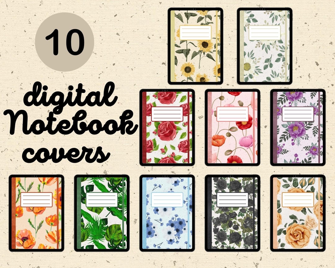 10 Flower Digital Notebook Covers, Portrait Digital Planner Covers ...