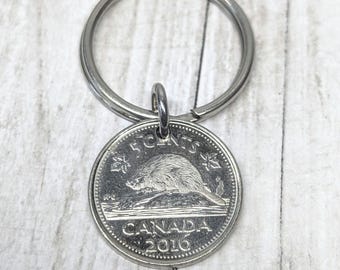 Personalized Canadian Beaver Nickel Keychain, Pick Your Year Gift