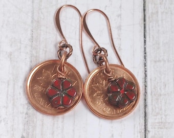 Boucles d'oreilles centimes canadiens, centimes de l'année dernière, souvenir du Canada