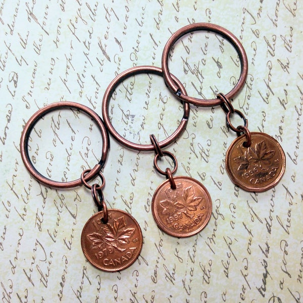 Kanadisches Penny Geschenk, wählen Sie Ihr Jahr Penny Keychain, Lucky Penny, preiswertes Geschenk, Kanada oder USA Münze, ideal für Besucher und Expats