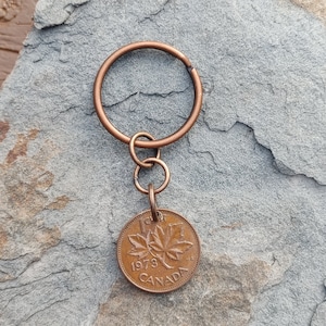 Canadian 50th Birthday Gift Penny Keychain 1975 Canada Souvenir Lucky Penny