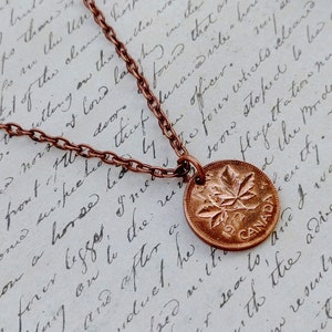 Personalized Canadian Gift, Canadian Penny Necklace, Choose Your Year of Penny, Great for Vistors to Canada and Expats