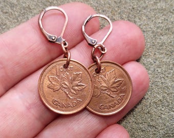Boucles d'oreilles penny canadiennes personnalisées, choisissez une année charnière, cadeau souvenir du Canada, souvenir porte-bonheur