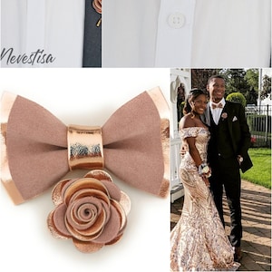 Metallic Rose Gold blush pink bow tie men, boys rose gold leather wedding bow tie boutonniere set copper genuine gold leather toddler prom