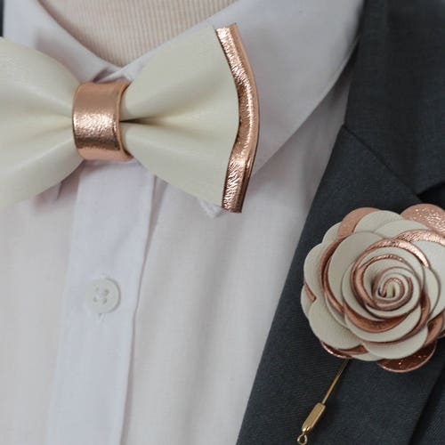Rose Gold Navy Blue Leather Bow Tie for Men Rose Gold Wedding - Etsy
