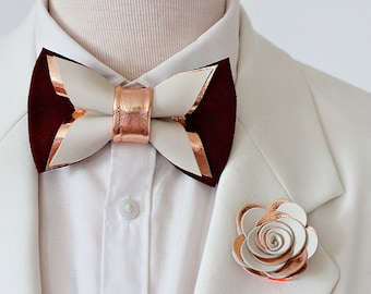 Rose Gold burgundy vine red ivory ANZUGSFLIEGE mens bow tie for men,boys copper wedding bow tie, boutonniere maroon, suspenders, prom suit