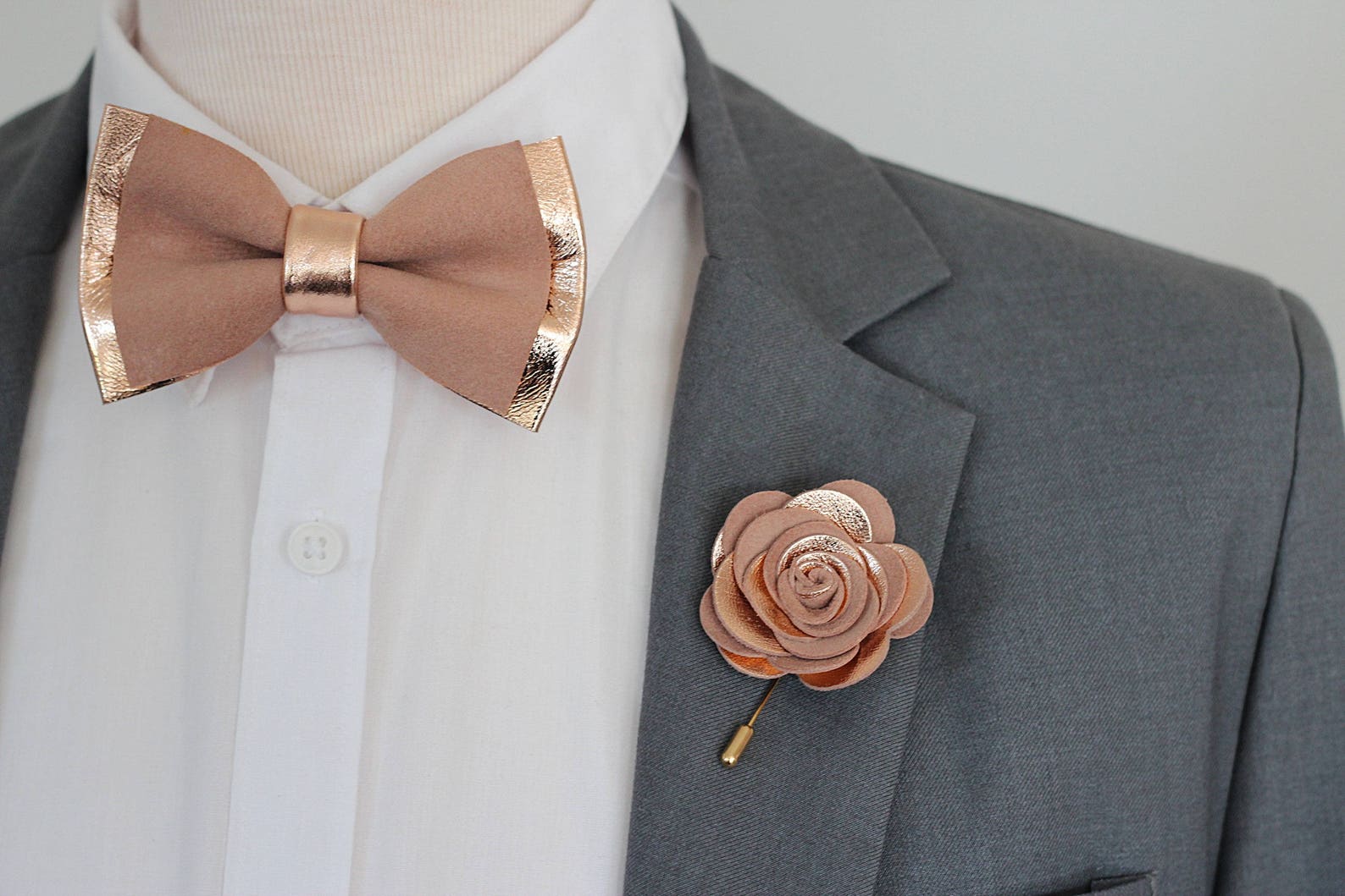 Розовое золото обнаженной кожаный галстук-бабочка для мужчин 1 - изображени...