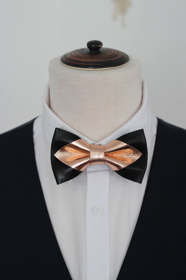Rose Gold and black leather bow tie for menboys rose gold | Etsy