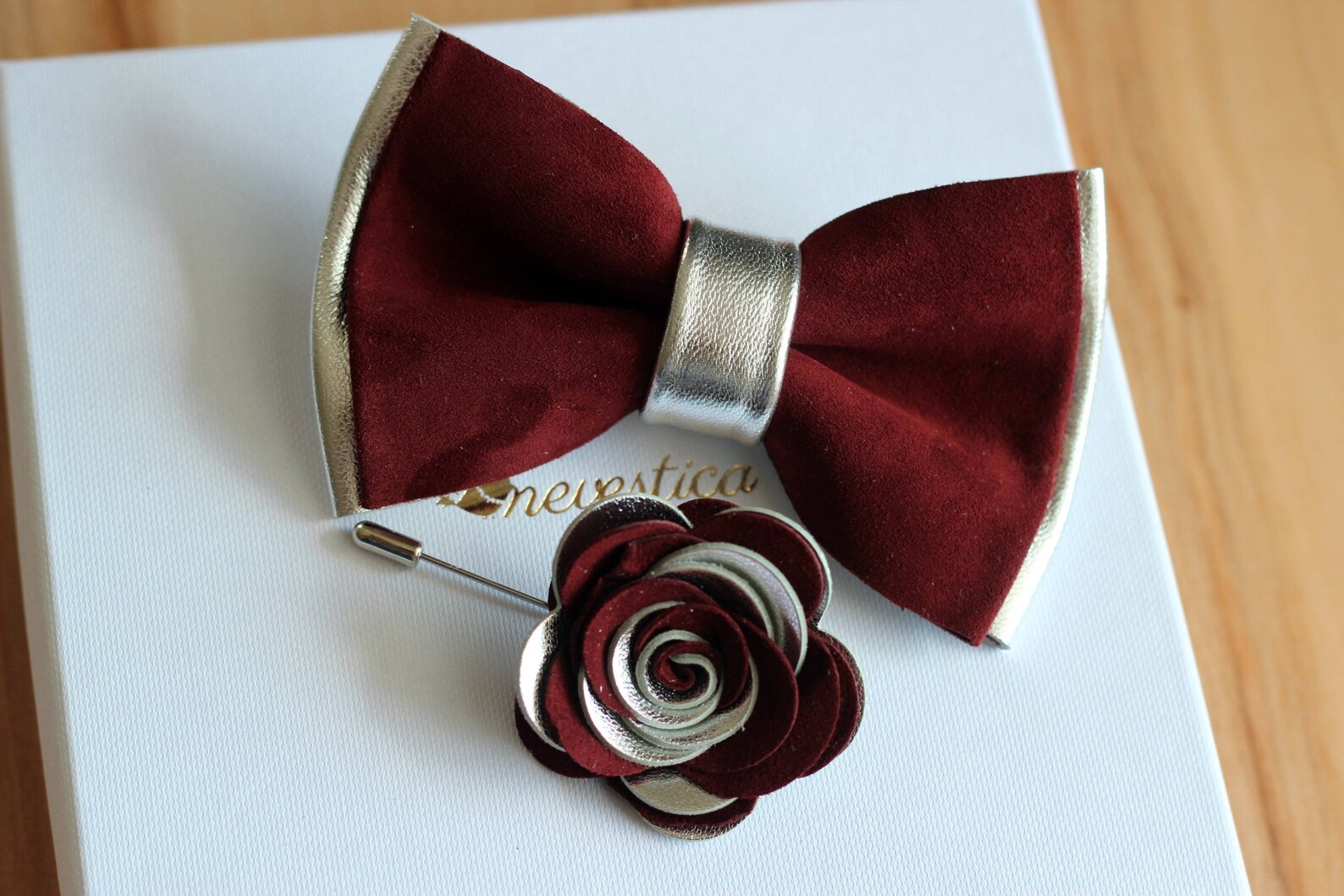 burgundy gold bow tie
