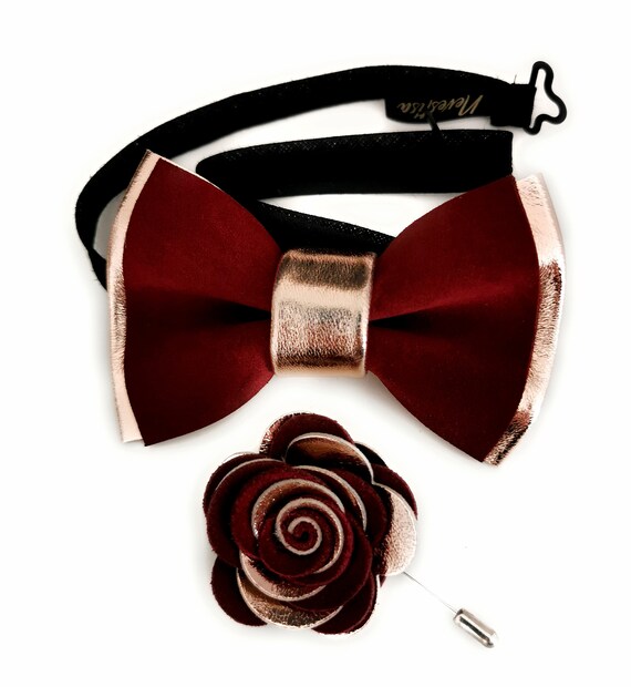 burgundy gold bow tie