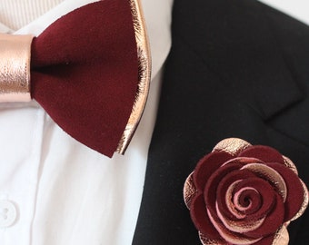 【冬バーゲン★】 New Rose Men,boys for Tie Bow Mens Burgundy and Gold Rose Clothing