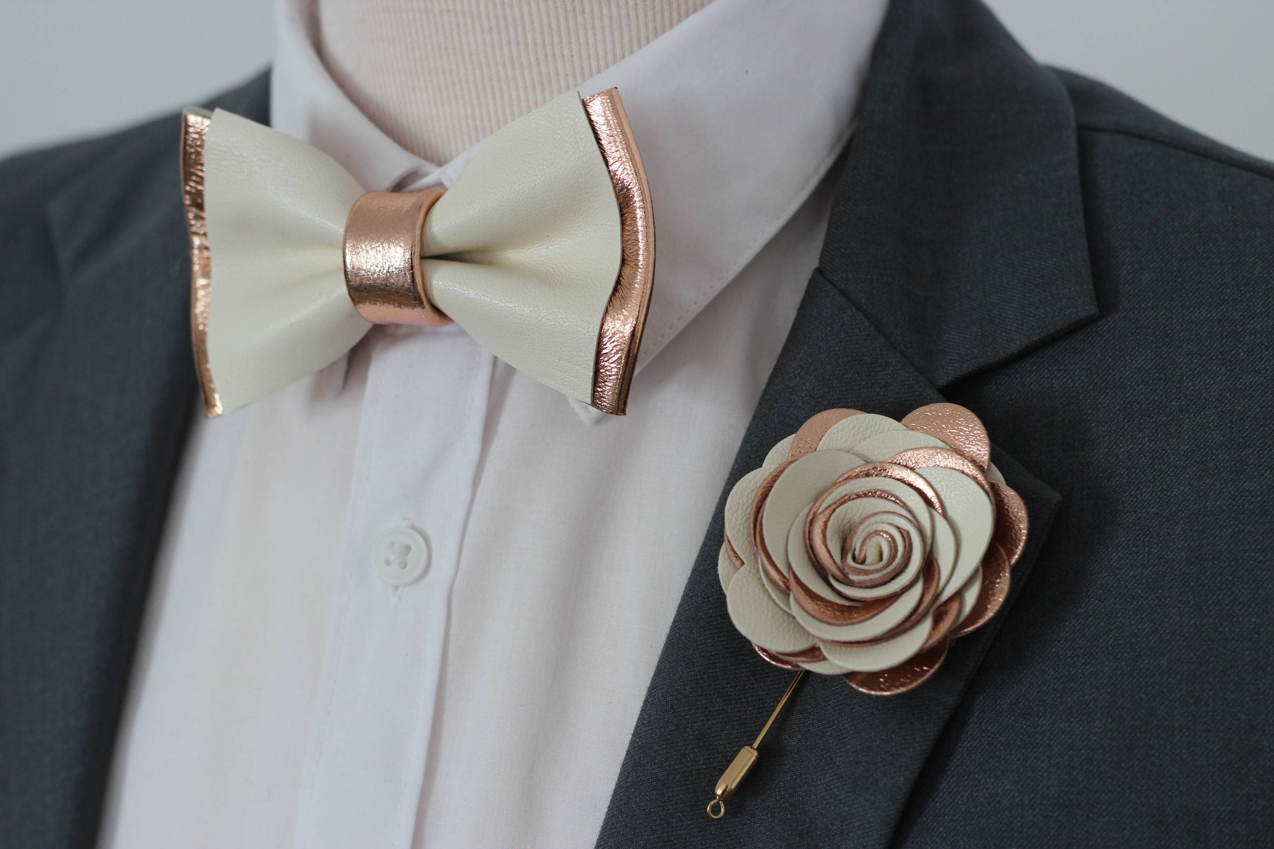 Custom Rose Gold Ivoy Leather Bow Tie for Menboys Rose Gold - Etsy