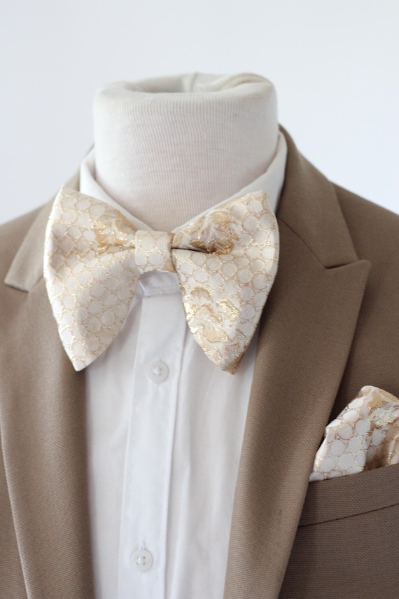 White gold oversized bow tie square set for men, White rhinestones oversized wedding bow tie, wedding prom bow tie butterfly style bowtie