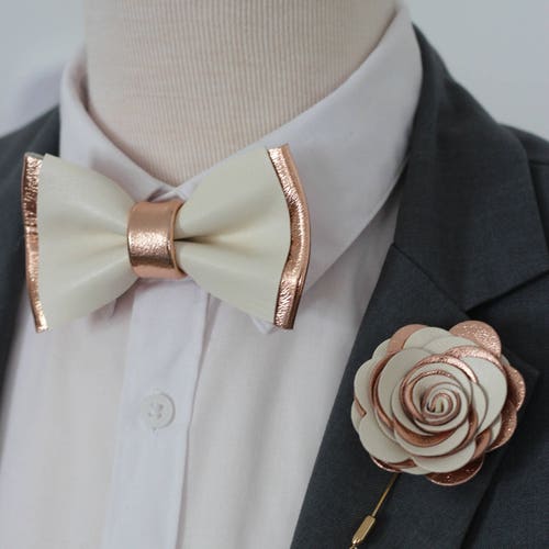 Rose Gold and Black Leather Bow Tie for Men Boys Rose Gold - Etsy