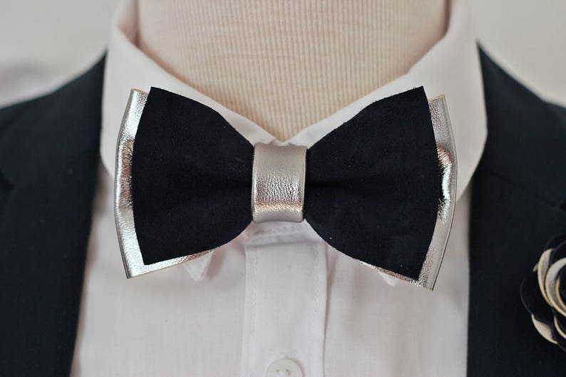 Rose Gold and navy blue suede genuine leather bow tie for | Etsy