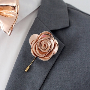 Rose Gold flower lapel pin,bow tie,rose gold wedding Boutonniere, cooper Lapel Flower, groomsmen boutonniere, boys prom corsage, groomsmen