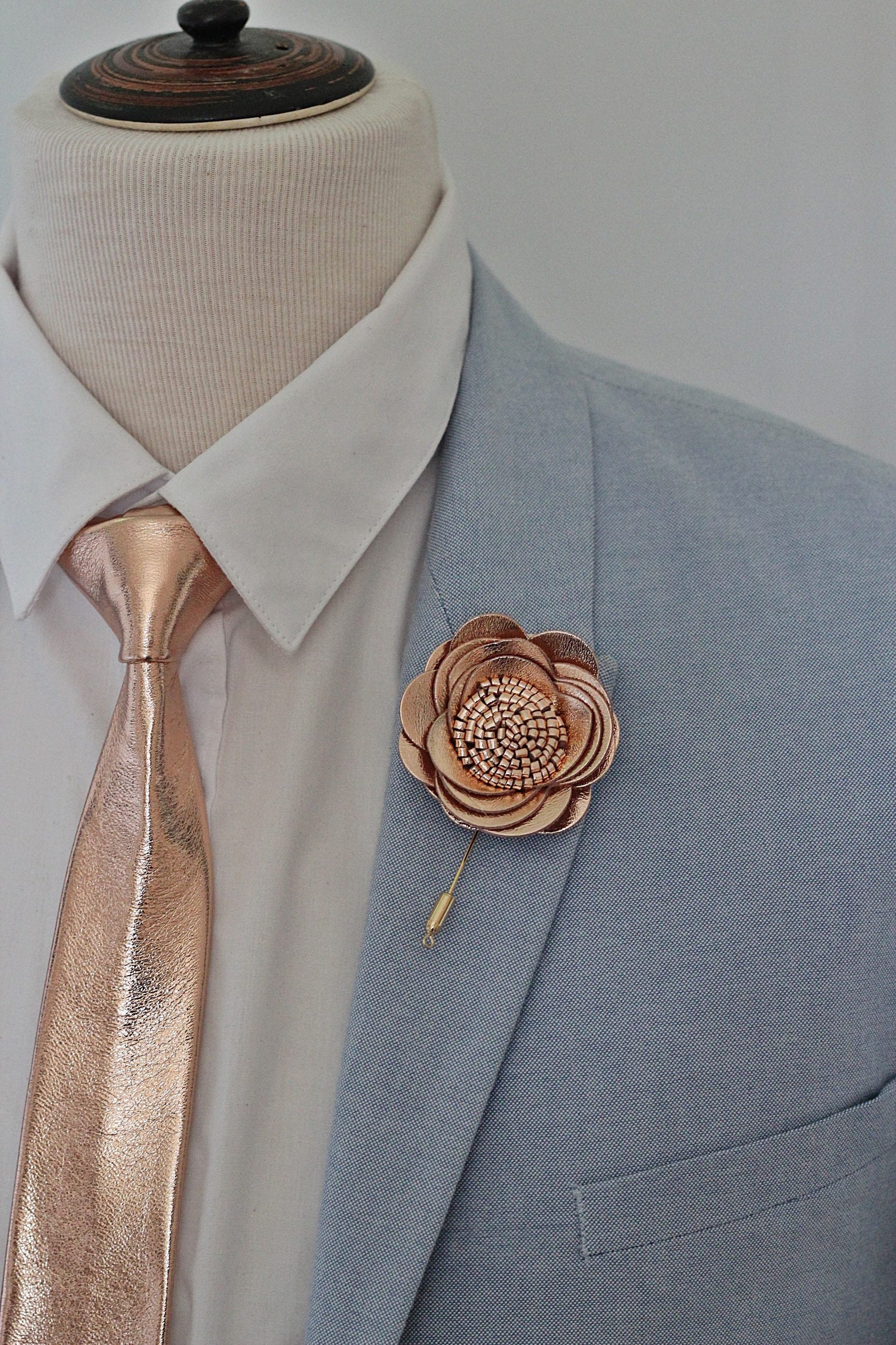 Rose Gold leather pretied clip on neck tie for men boys rose | Etsy
