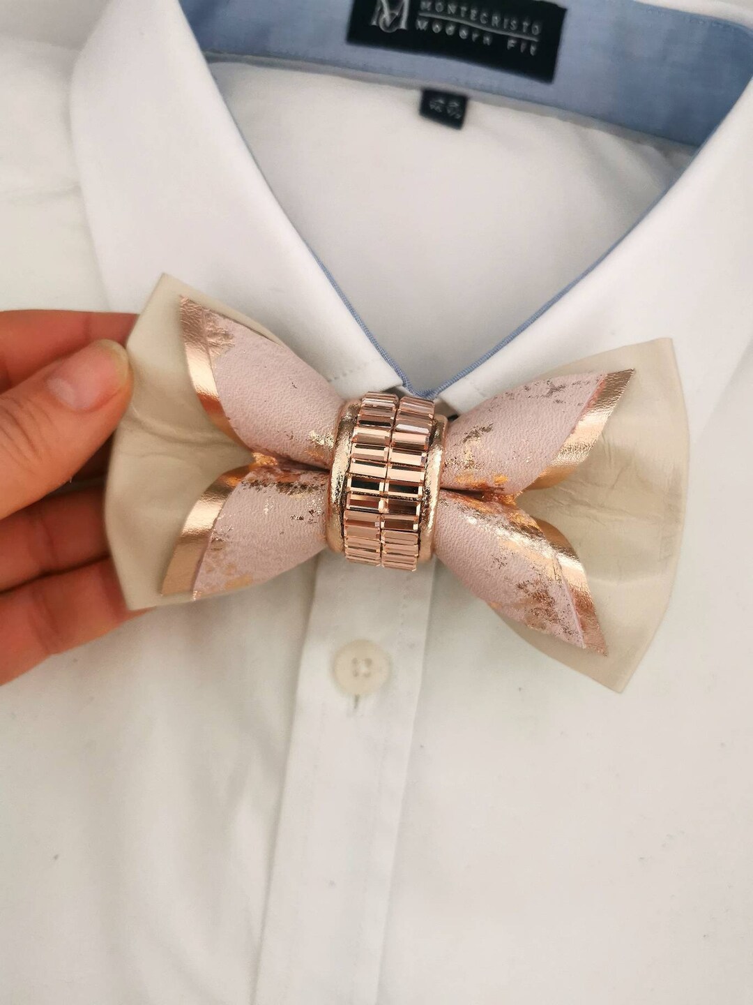 Rose Gold Ivory Bow Tie Set for Men,boys Rose Gold Rhinestones Wedding