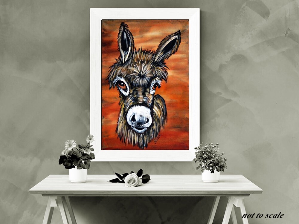 Donkey wall art, Original Acrylic Painting on Stretched Canvas