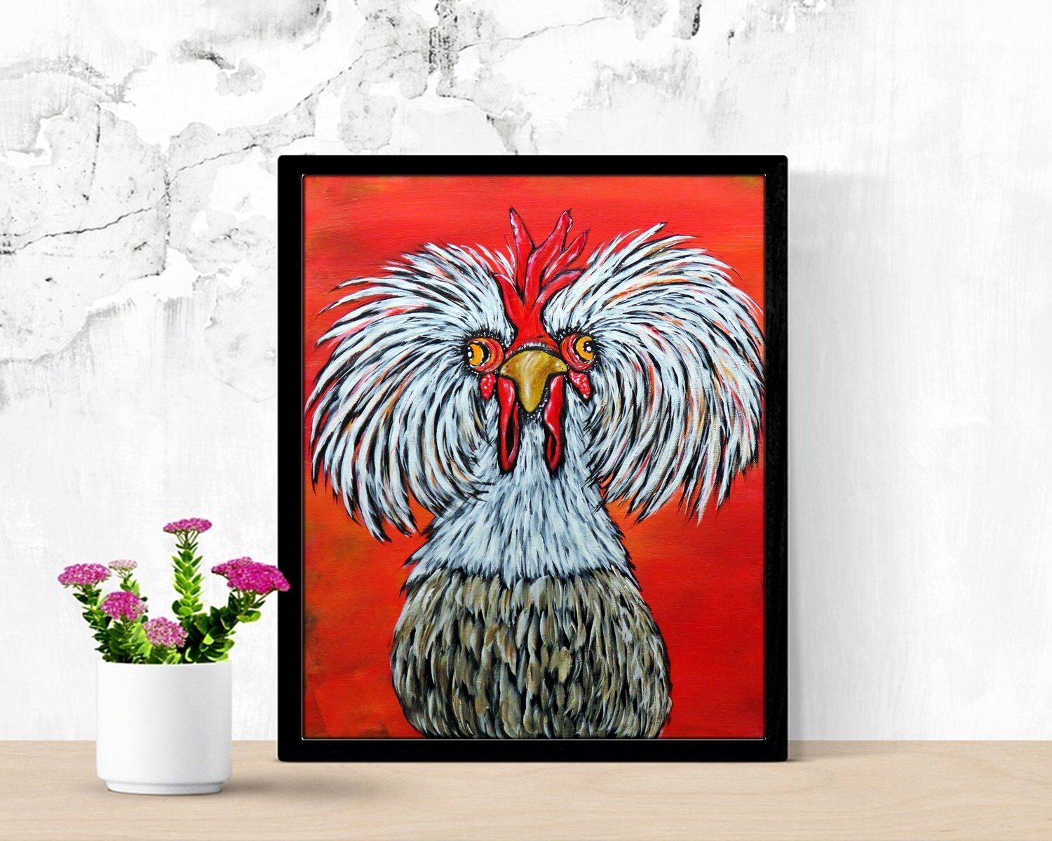 Chicken Farmhouse Wall Art Original Acrylic Painting On Canvas
