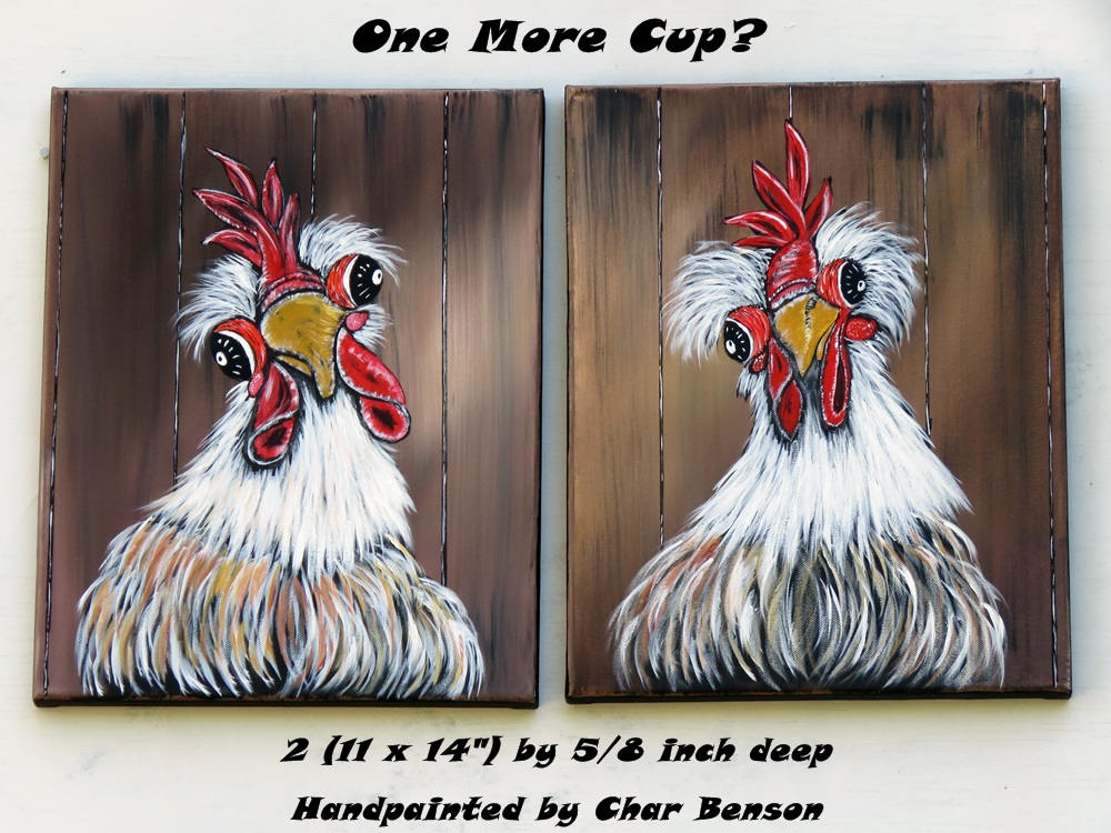 Original Acrylic Painting Country Kitchen Wall Art Whimsical Chicken