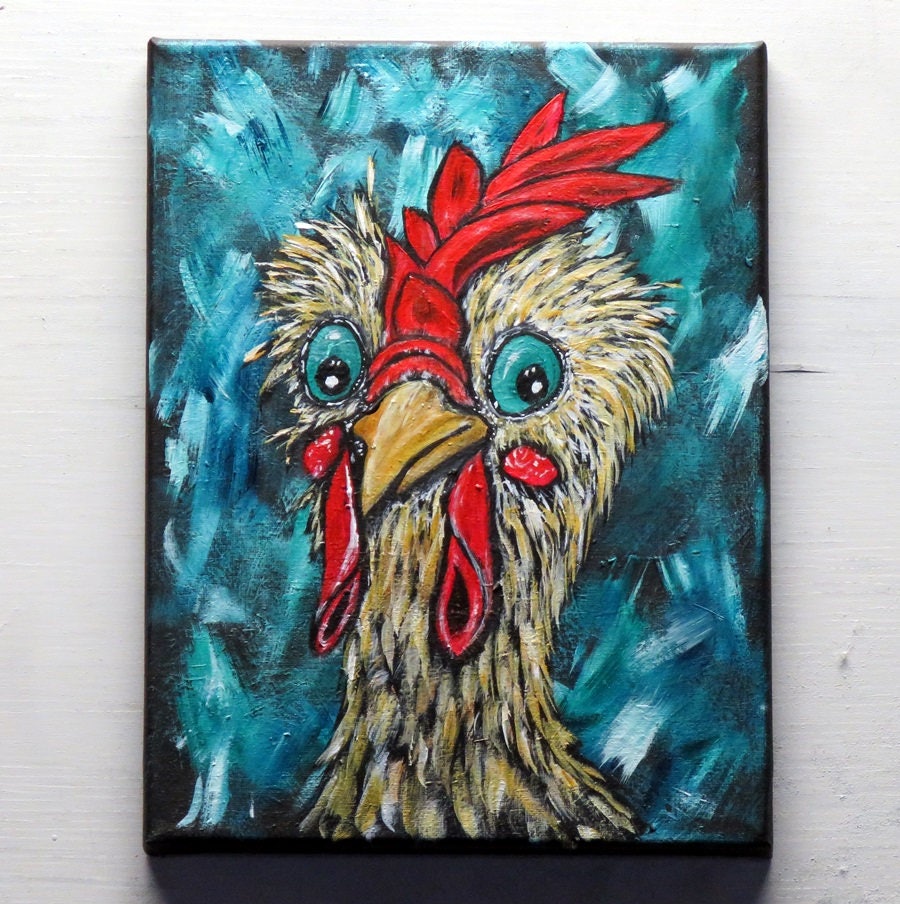 Chicken Wall Art, Original Acrylic Painting on Canvas, Whimsical