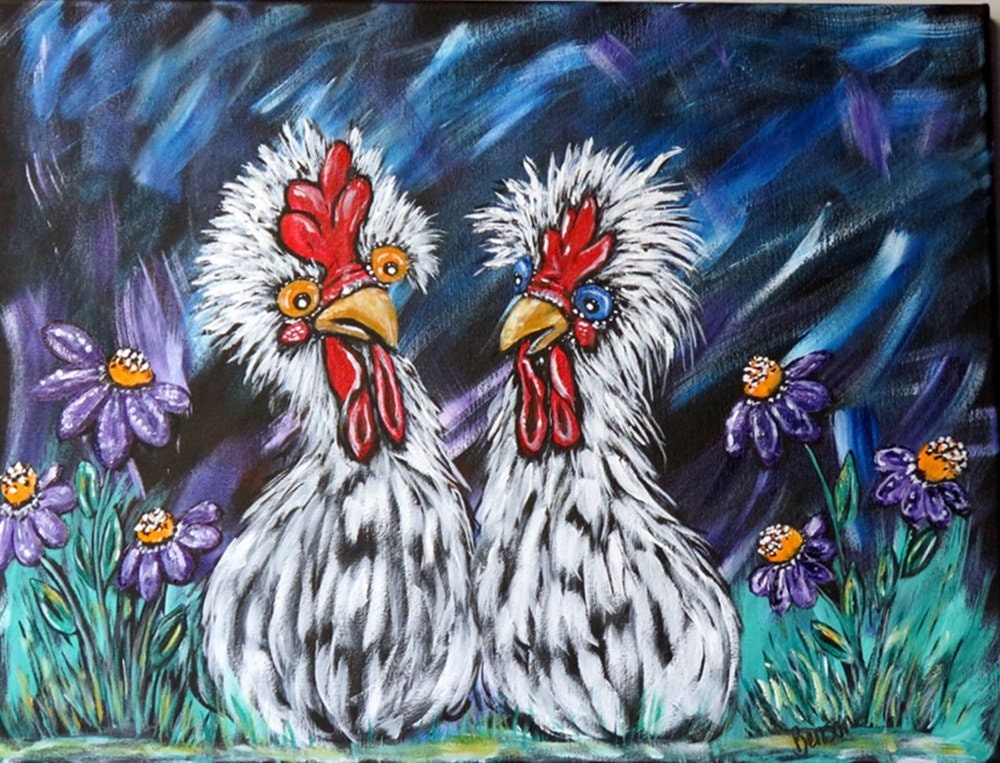 14 x 18 inch Chicken Wall Art, Original Acrylic Painting on Canvas