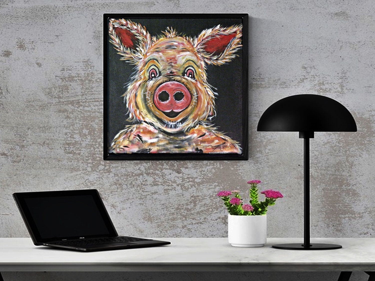 12 x 12 inch square Pig Wall Art, Original Acrylic Painting on Canvas