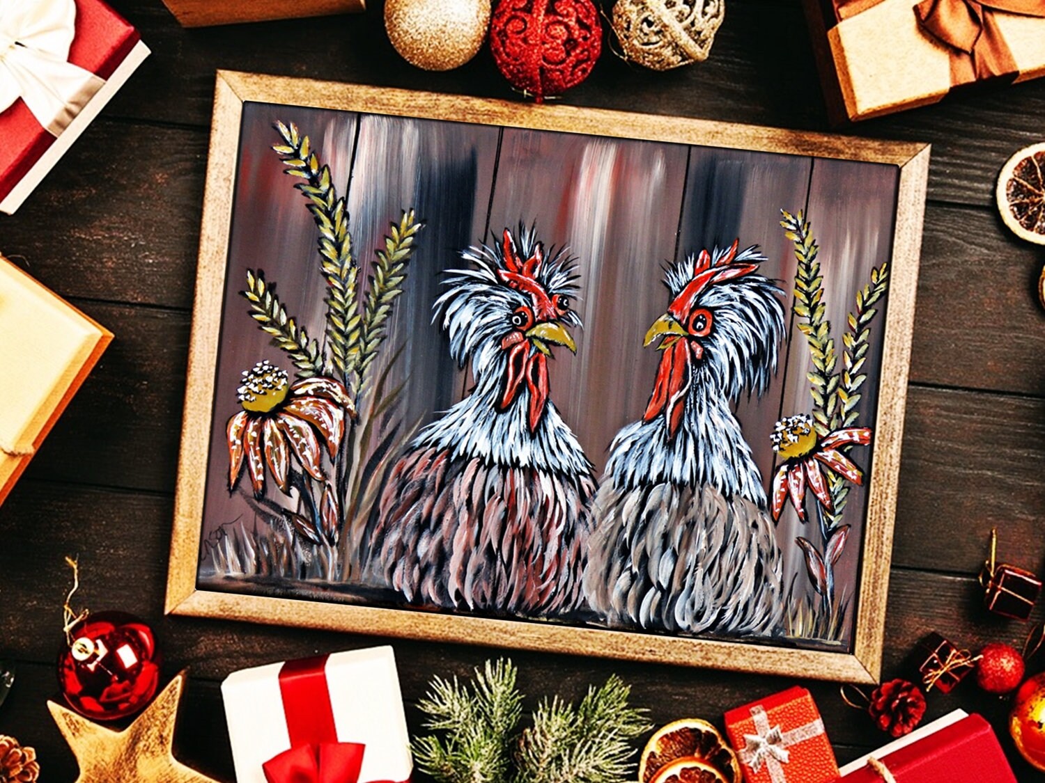 Original Acrylic Painting, Rooster Wall Art, Whimsical