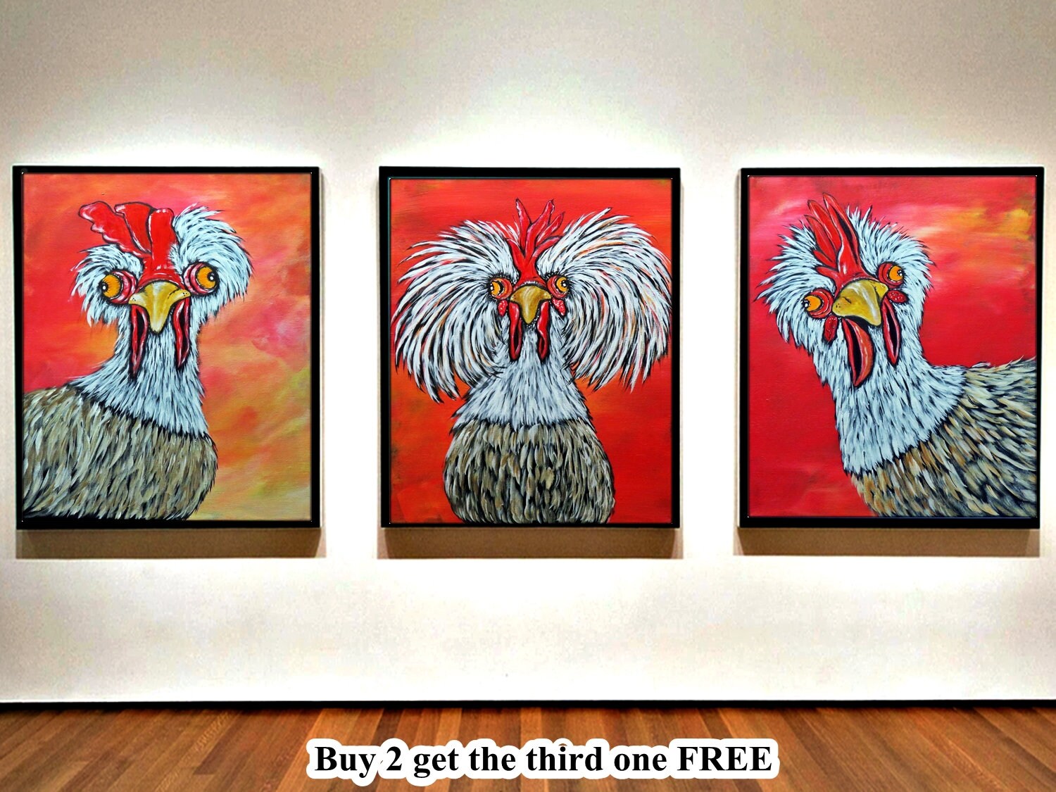 Farmhouse Chicken Art, Rooster Original Acrylic Painting on Canvas
