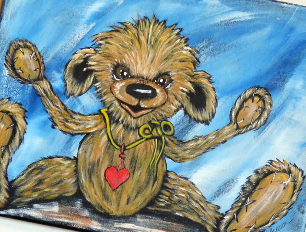 Teddy Bear painting, Original Acrylic Canvas Painting, Teddy Bear Lovers Wall Art, Nursery Wall