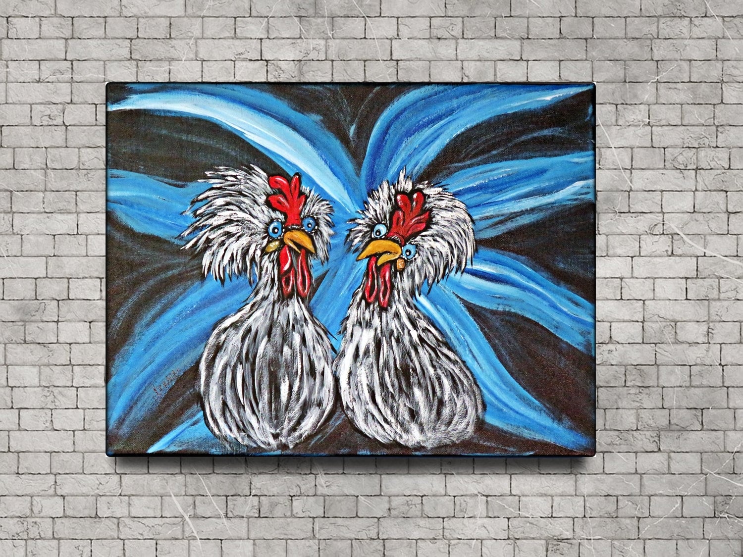 Chicken Wall Art / Original Acrylic Painting on Canvas / Whimsical