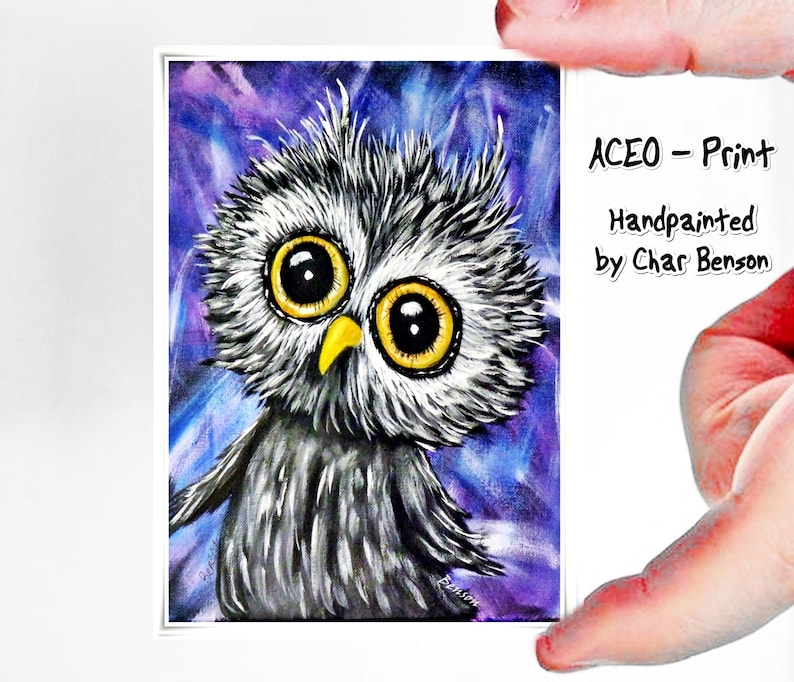 Owl ACEO Prints Miniature Owl Paintings Gift for Owl Lover Set of Three Artist Trading Cards Owl Fine Art Prints ACEO Collections