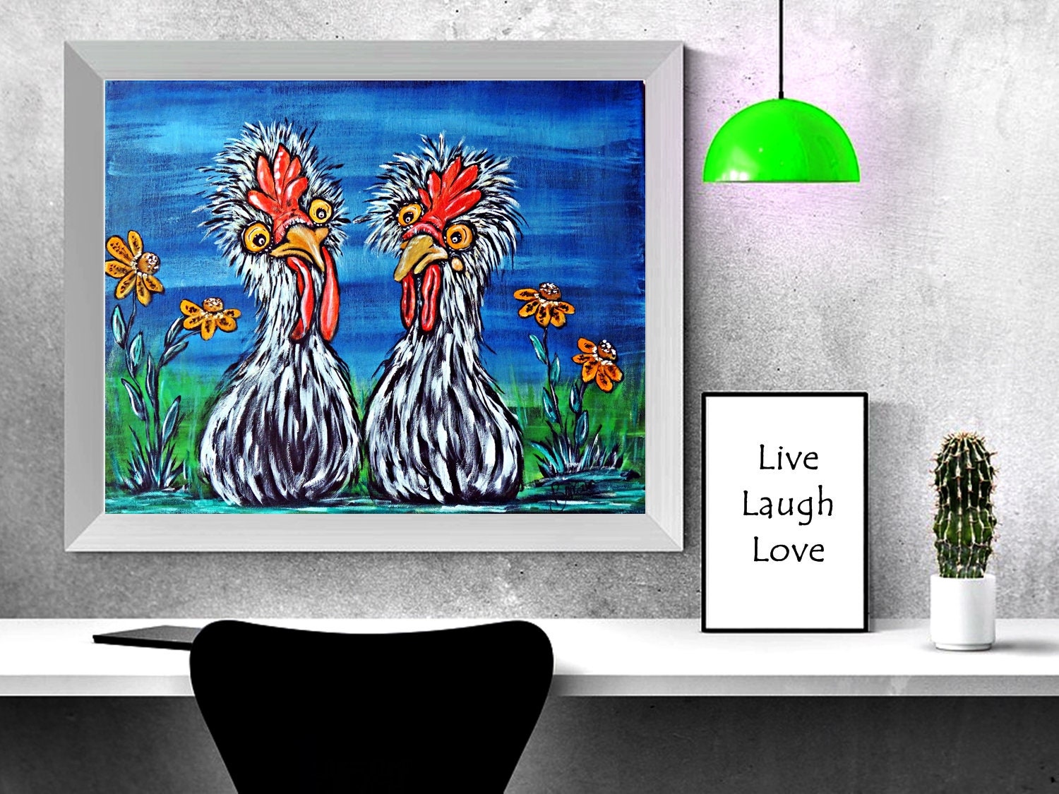 14x18 inch, Chicken Art, Original Acrylic Painting on