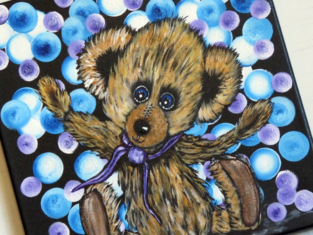 Teddy Bear Nursery Wall Decor, Handpainted Original OOAK Canvas Paintings, Teddy Bear Lovers