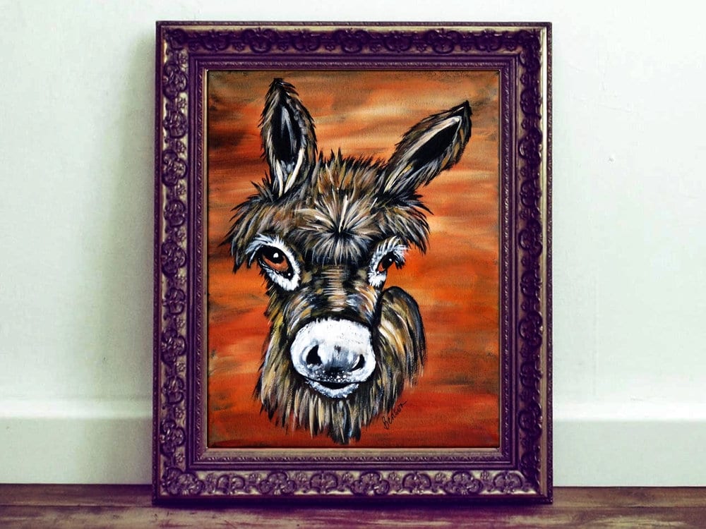 Donkey wall art, Original Acrylic Painting on Stretched Canvas
