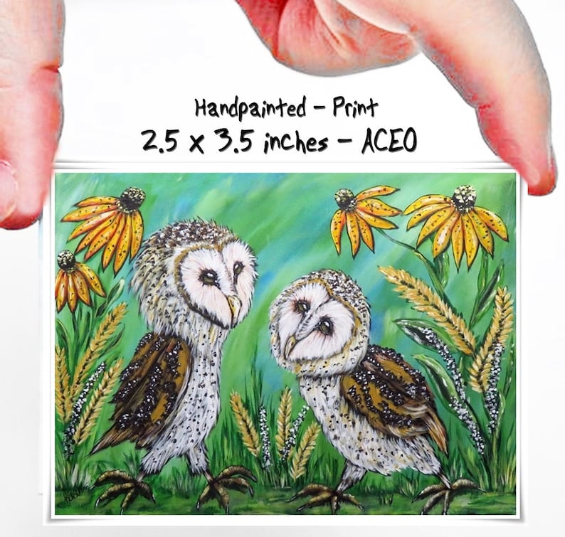 Barn Owl Print ACEO PRINT ACEO print of my Original Painting Gift Idea Limited Edtion of 50 Prints Art Trading Card Miniature Wall Art