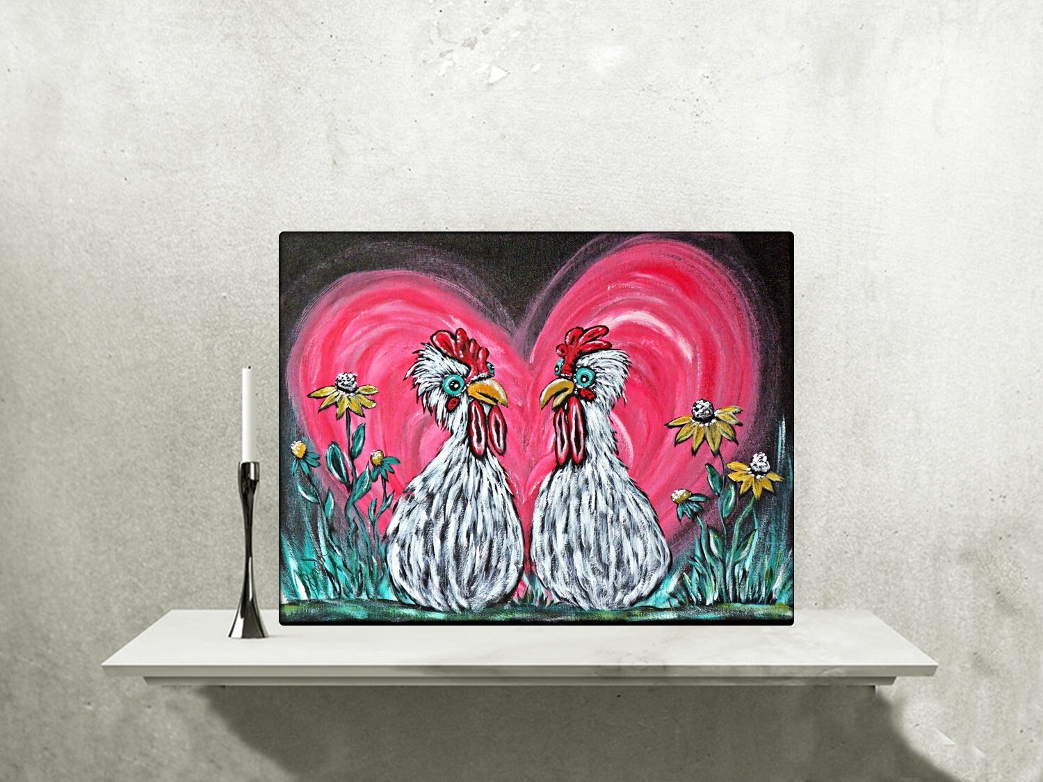 Chicken Art / Original Acrylic Painting on Canvas / Whimsical Farmhouse