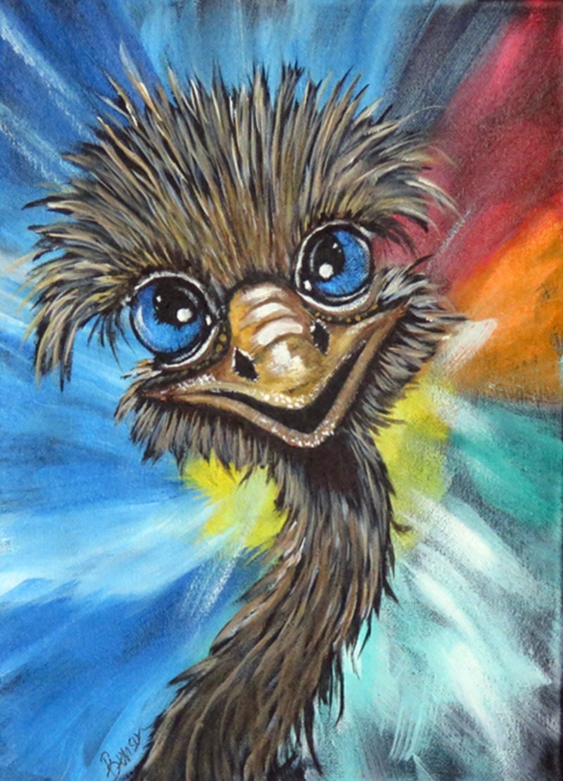 Ostrich Acrylic Painting, Original Canvas Paintings, Farm Animal Wall