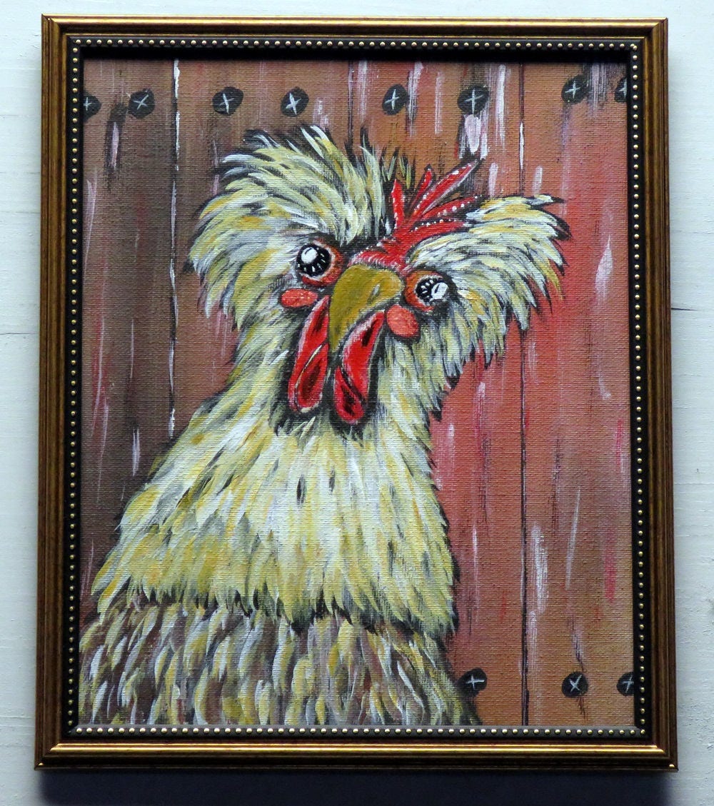 Original Acrylic Painting Chicken Wall Art Farm Animal Kitchen Wall