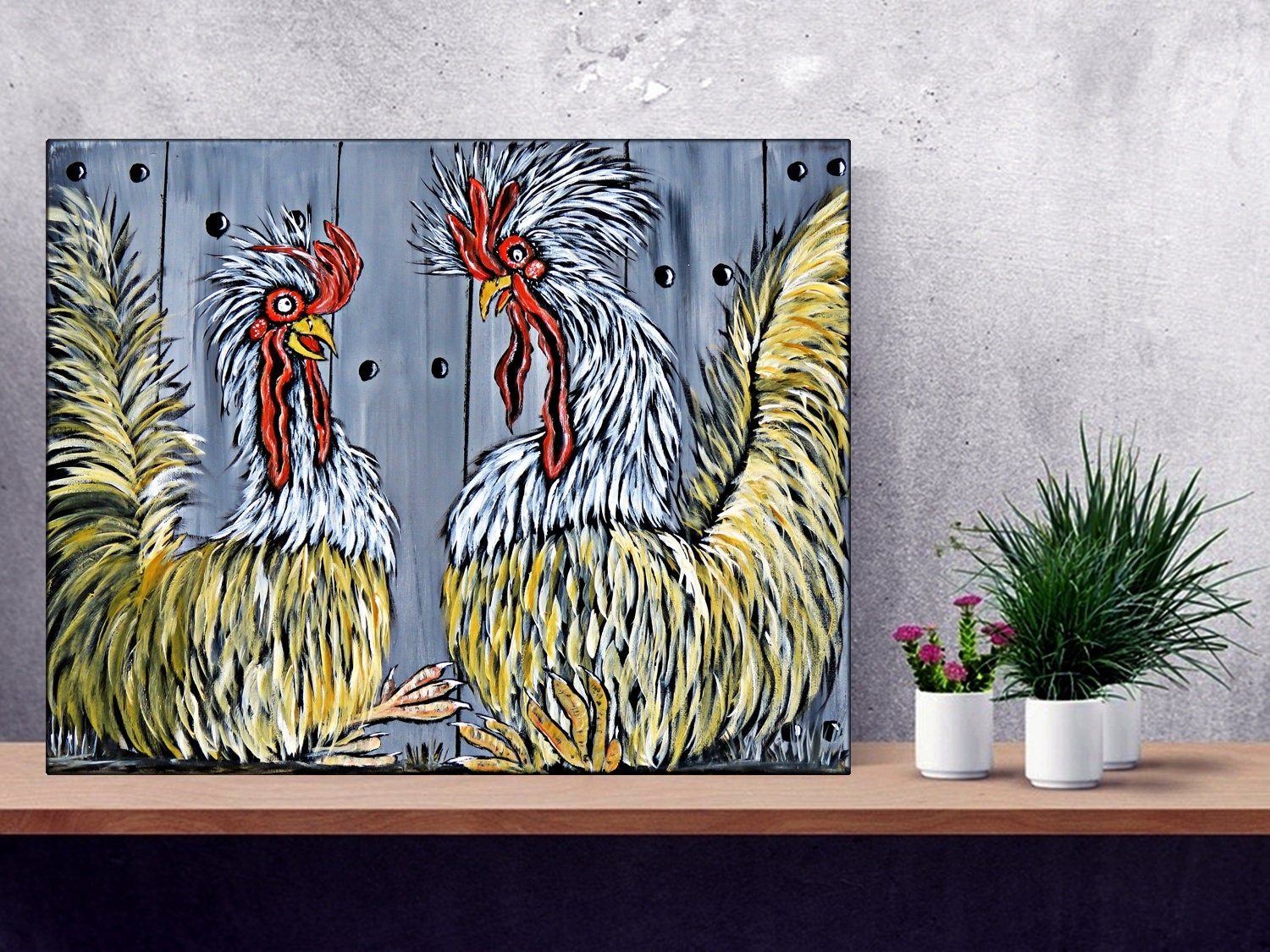 Original Acrylic Painting, Whimsical Chicken Wall Art