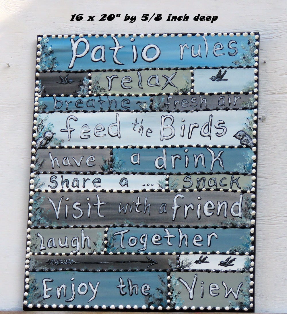 Patio Rules, Handpainted word art, Canvas Painting, Patio wall art
