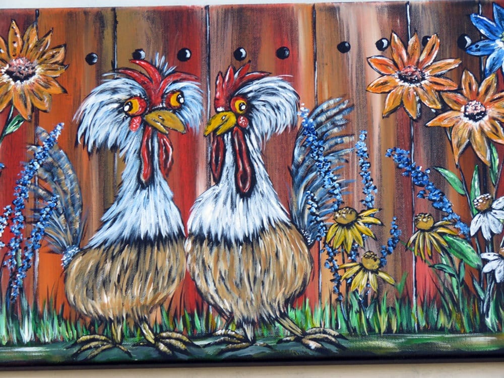 Original Acrylic Painting Farm Animal Wall Art Whimsical