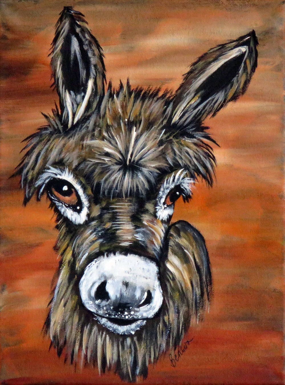 Donkey wall art, Original Acrylic Painting on Stretched Canvas