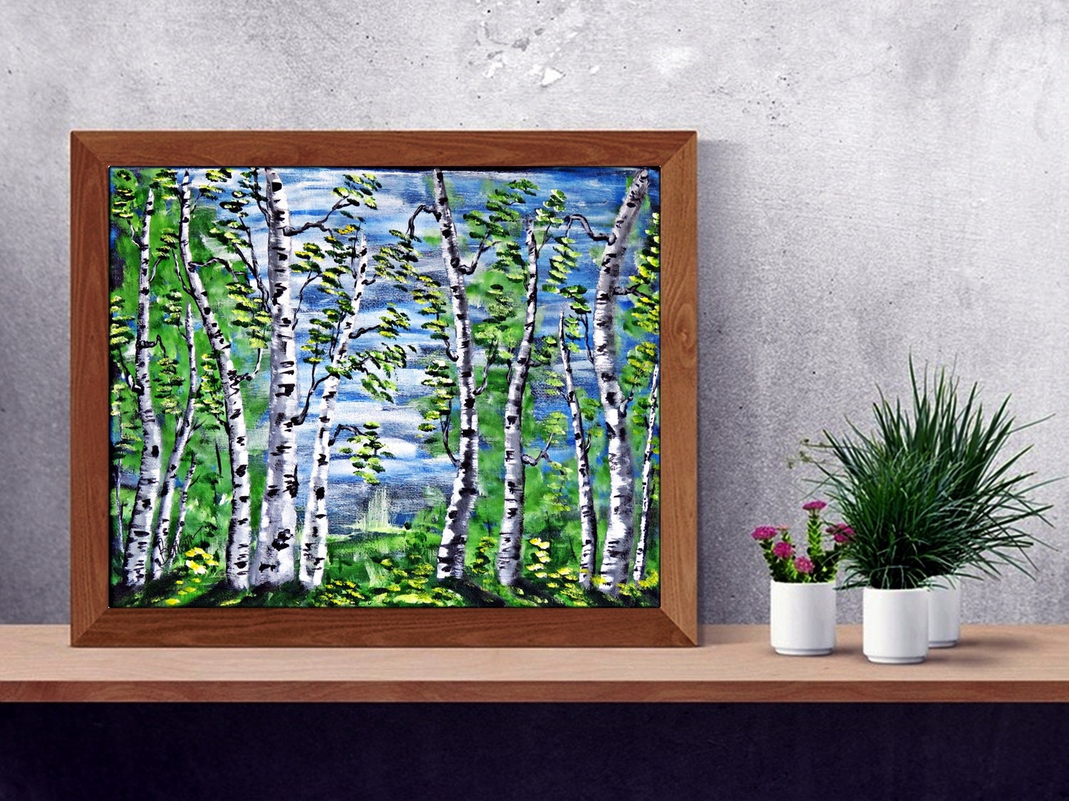 Spring Birch Trees, Original Acrylic Painting on Stretched Canvas