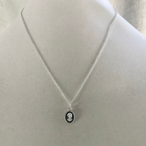 Tiny Cameo Pendant Necklace, Simple Minimalist Cameo Necklace, Adjustable Silver Metal Chain, Birthday Gift Teen, Girlfriend, Daughter image 1